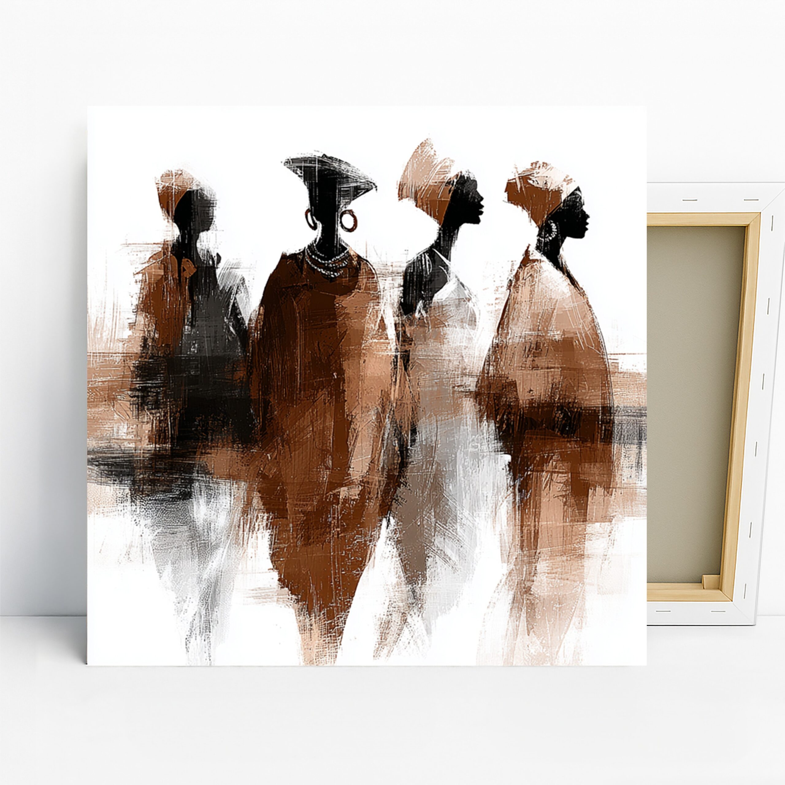 African Silhouettes Art, Canvas or Poster, Contemporary Minimalist Decor, Living Room Bedroom Office Wall Art, Brown Black White Beige