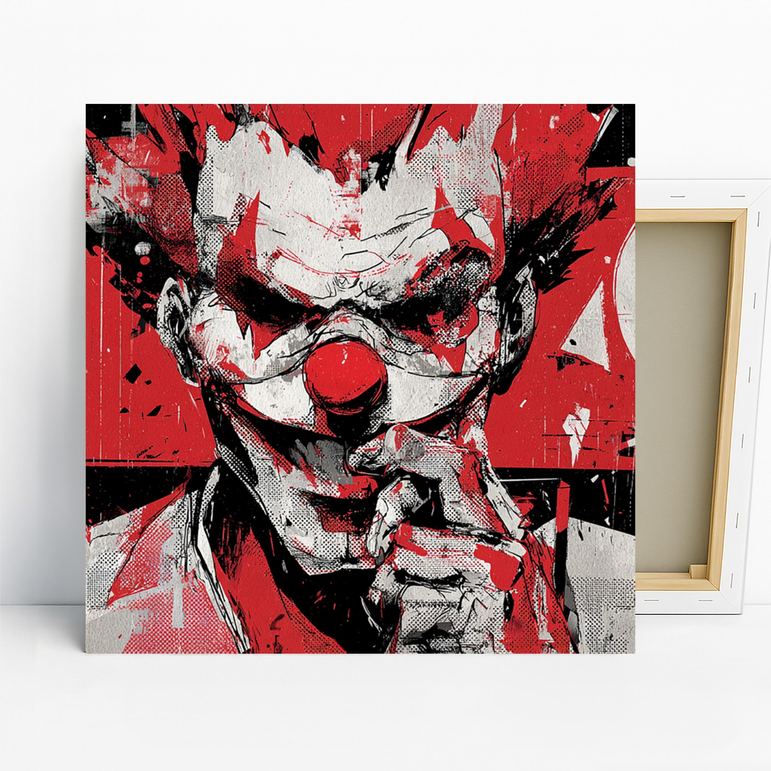 Clown Face Art, Canvas or Poster, Street Art Contemporary Decor, Living Room Office Game Room Wall Art, Red Black White Grey