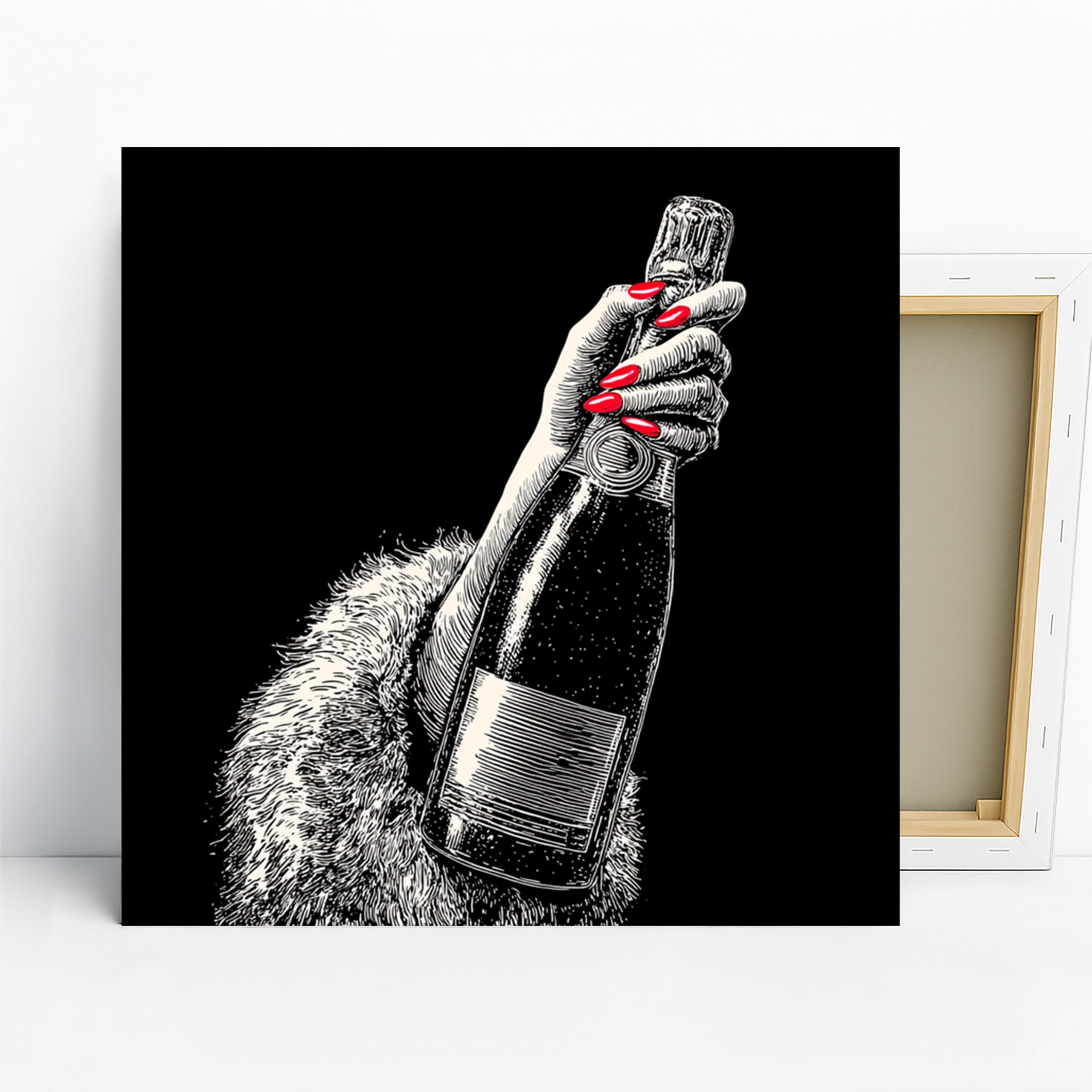 Champagne Art, Canvas or Poster, Pop Art Glam Modern Decor, Living Room Bar Kitchen Dining Room Wall Art, Black White Red