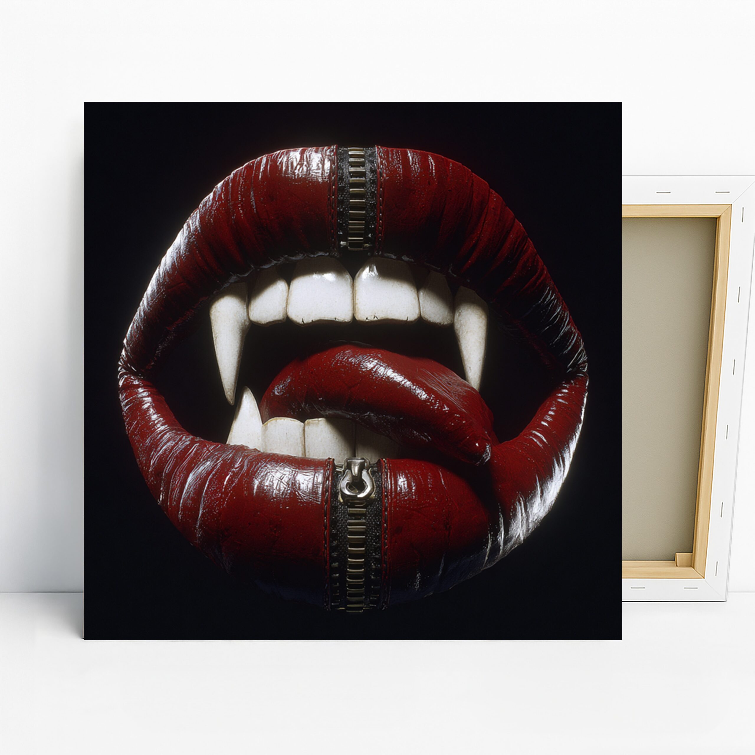 Vampire Lips Art, Canvas or Poster, Pop Art Gothic Decor, Bedroom Game Room Home Theater Wall Art, Red White Black and Edgy Modern Decor