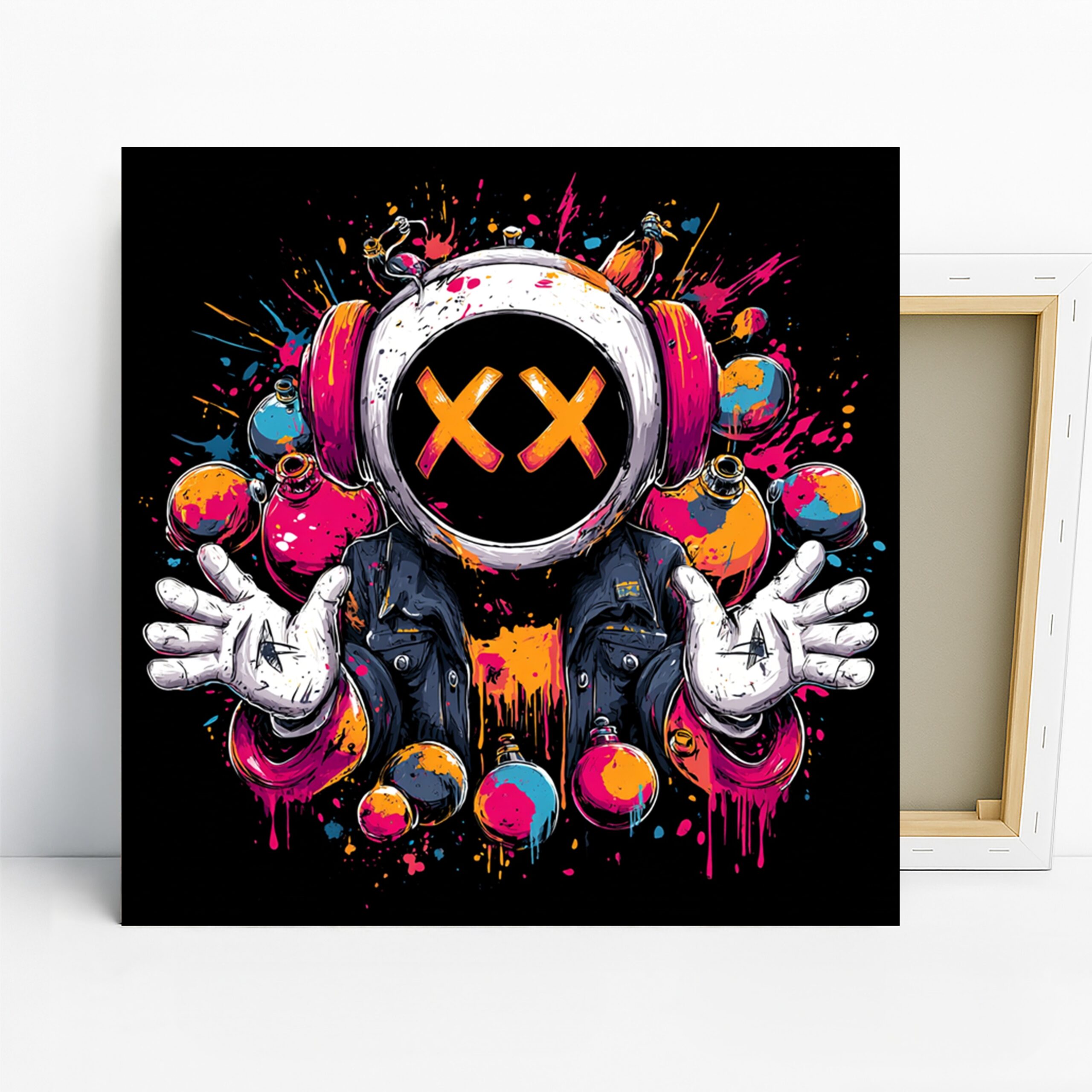 Explosive XX Graffiti Art, Canvas or Poster, Street Art Modern Decor, Living Room Home Office Game Room Wall Art, Black Orange Pink Blue