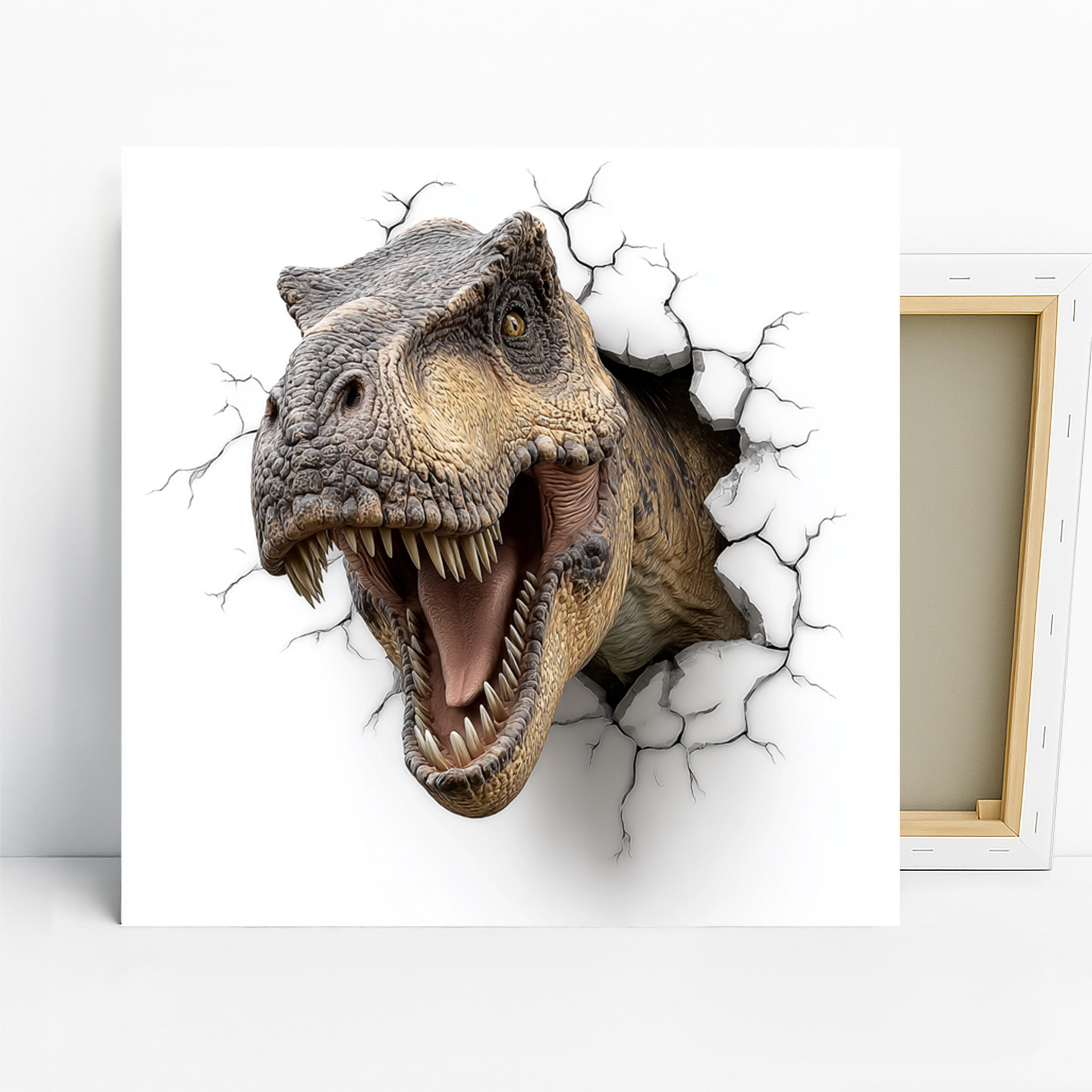 T-Rex Art, Canvas or Poster, Nature Contemporary Decor, Living Room Office Children’s Room Wall Art, Brown Yellow Black and White