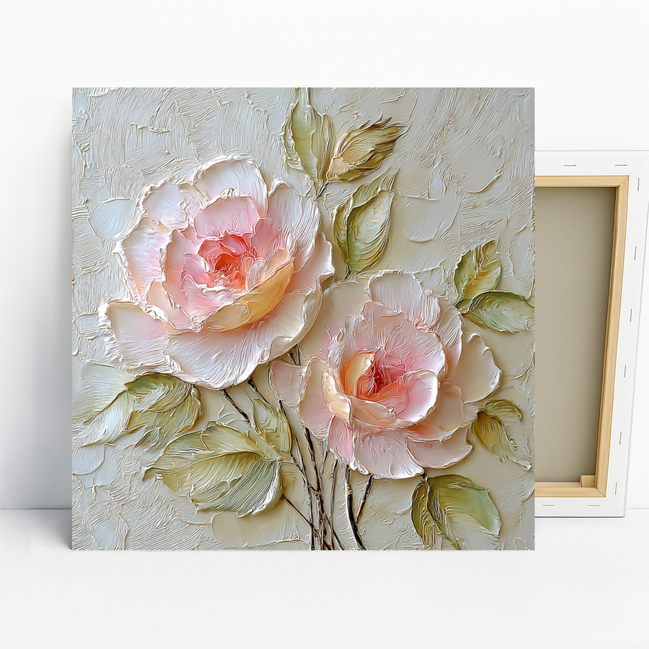 Blush Rose Art, Canvas or Poster, Floral Impressionist Decor, Bedroom Dining Room Bathroom Wall Art, Pink White Green Gold, Romantic Decor