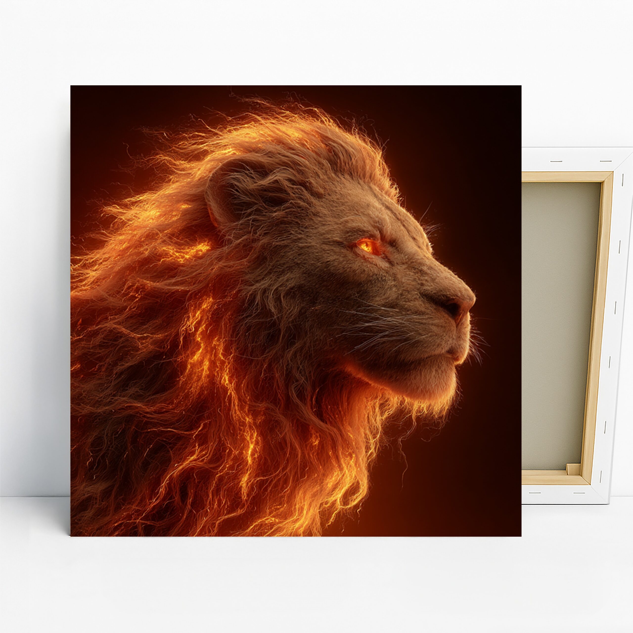 Lion Art, Canvas or Poster, Contemporary Minimalist Rustic Decor, Living Room Office Game Room Wall Art, Orange Red Brown Gold