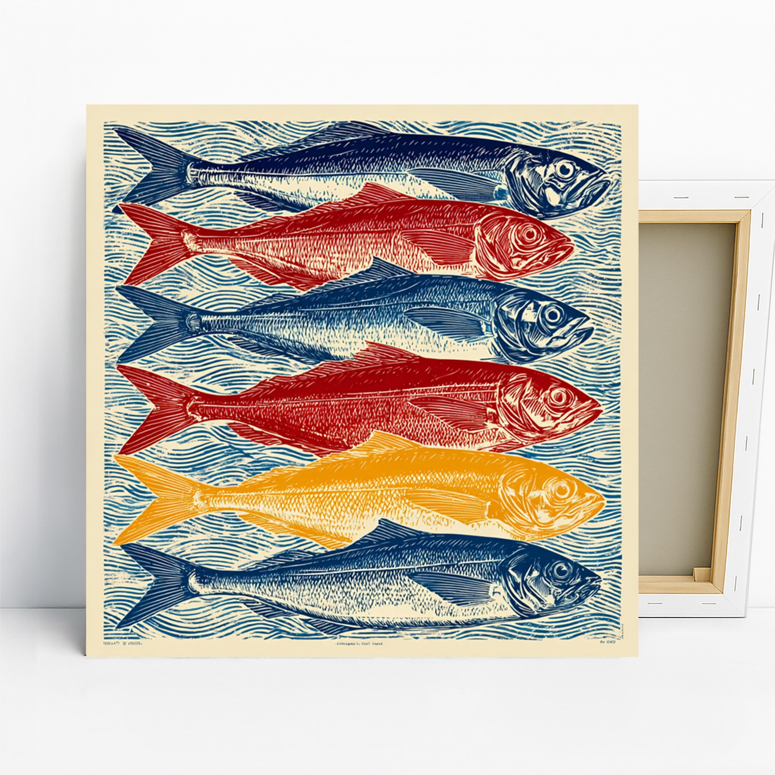 Colorful Fish Art, Canvas or Poster, Vintage Nature Decor, Kitchen Dining Room Bathroom Wall Art, Blue Red Yellow Orange, Beach House Decor