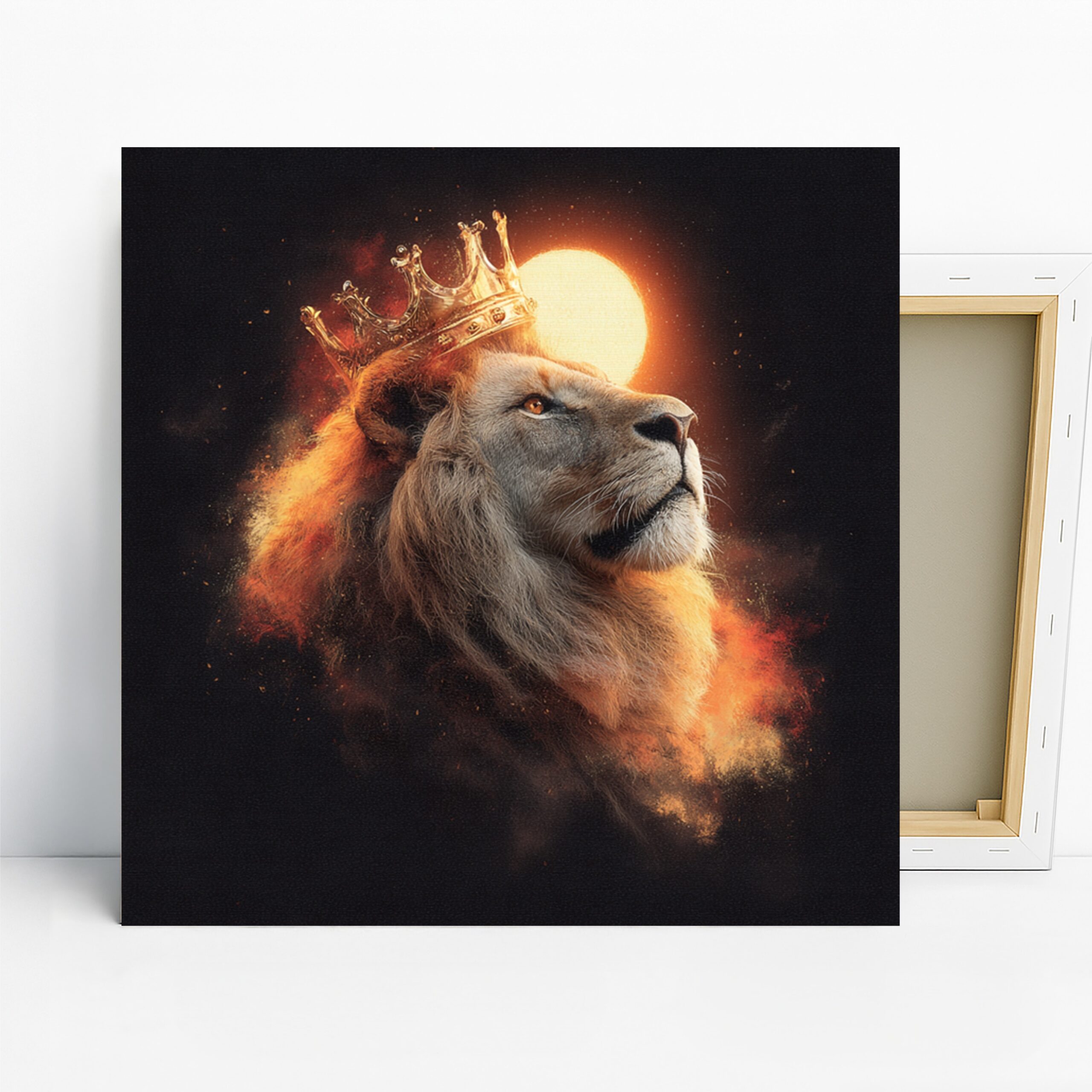 Lion King Crown Art, Canvas or Poster, Animal Contemporary Decor, Living Room Bedroom Office Game Room Wall Art, Gold Orange Brown Black