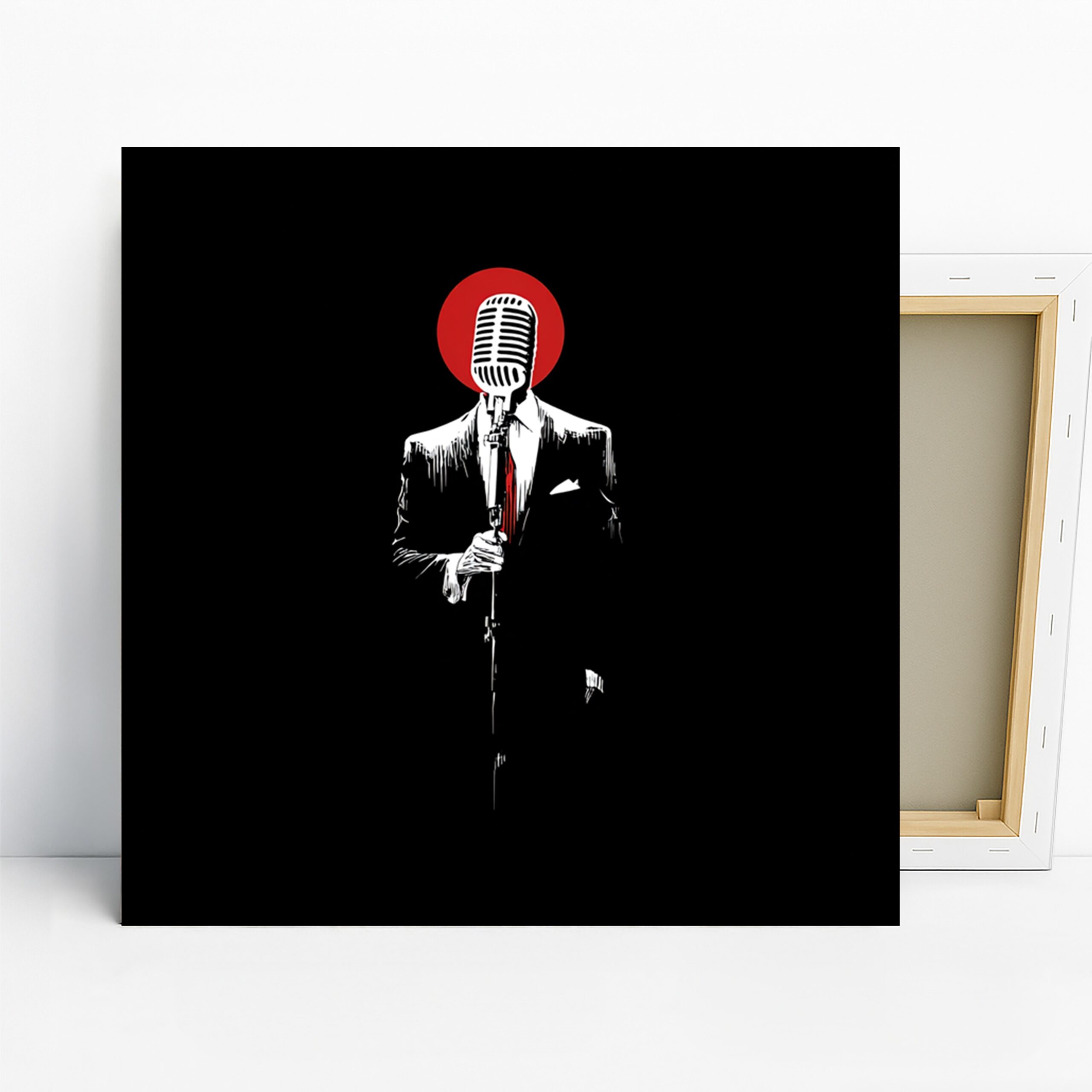 Microphone Silhouette Art, Canvas or Poster, Contemporary Minimalist Glam Decor, Living Room Home Theater Office Wall Art, Black White Red
