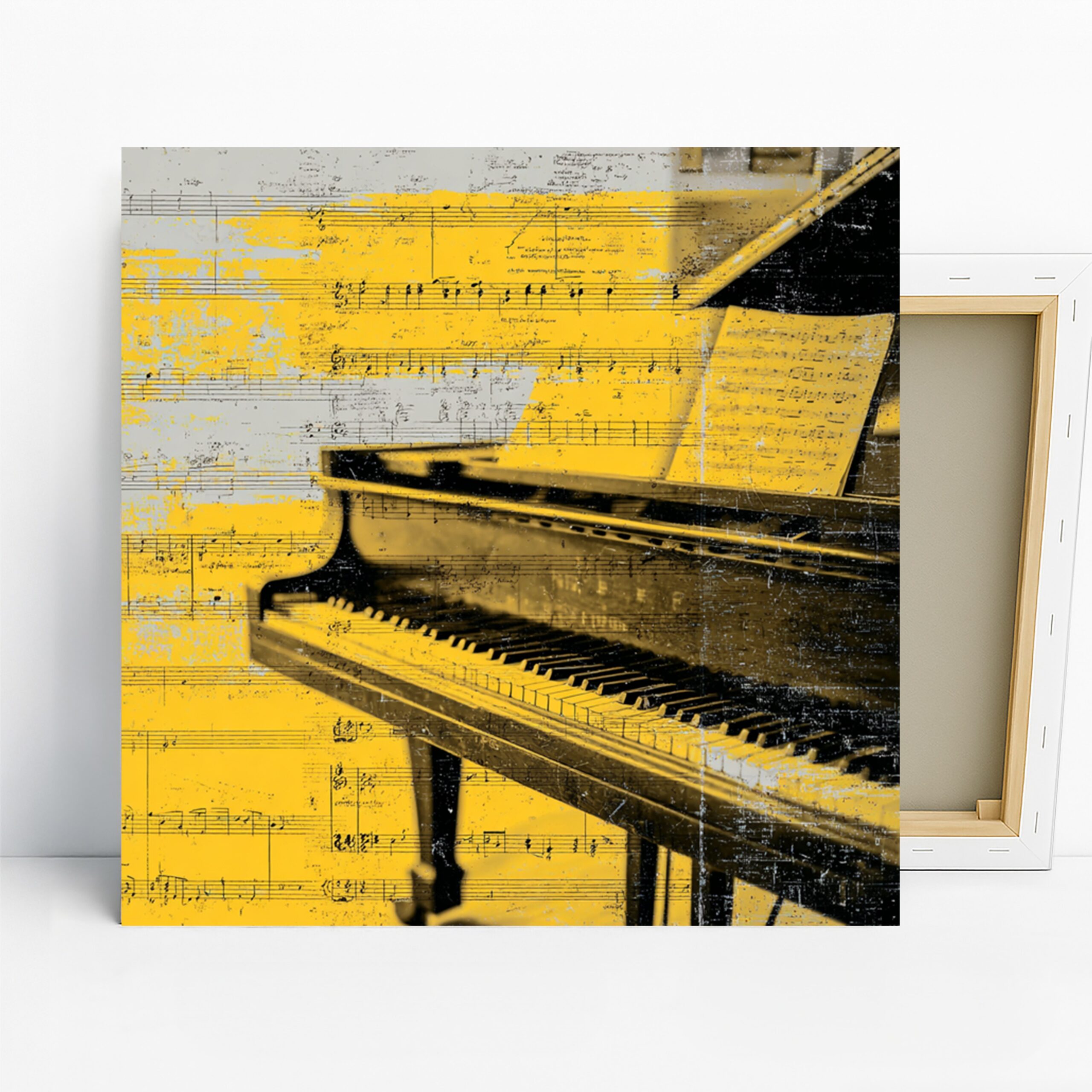 Melodic Piano Art, Canvas or Poster, Vintage Contemporary Decor, Living Room Office Music Room Wall Art, Yellow Black White Gold