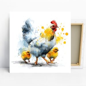 Rooster and Chicks Art