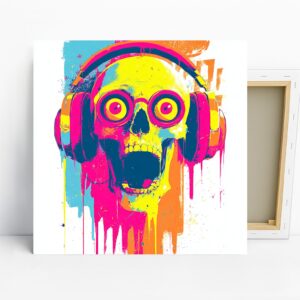 Neon Skull Headphones Art