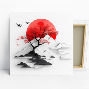 Japanese Red Sun Tree Art