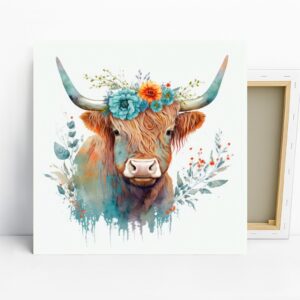 Highland Cow Floral Crown Art