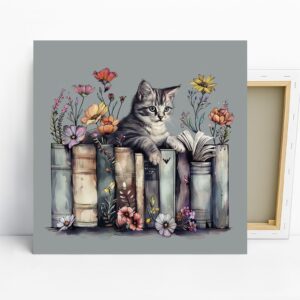 Cat and Books Art