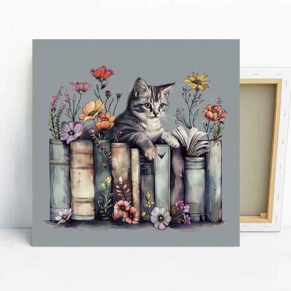 Cat and Books Art