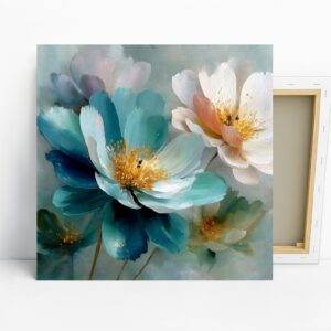 Teal Peony Bloom Art