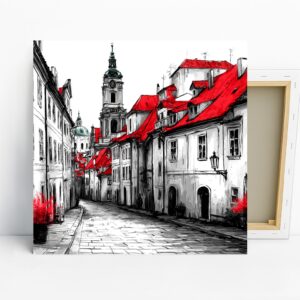 European Red Roof Cityscape Art