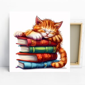 Cat Reading Books Art
