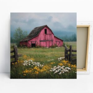 Red Barn Wildflower Art