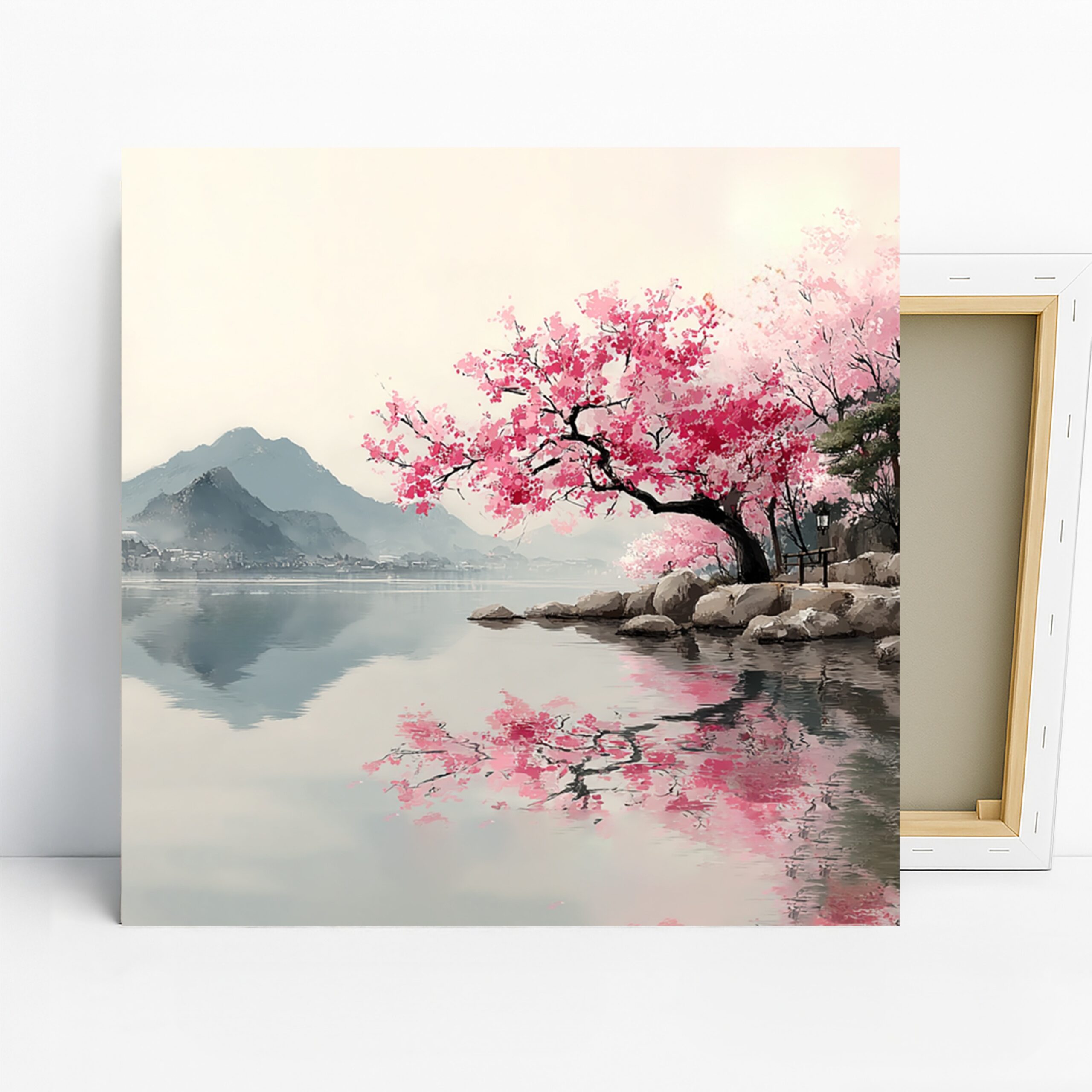 1.jpg Cherry Blossom Lake Reflection Art