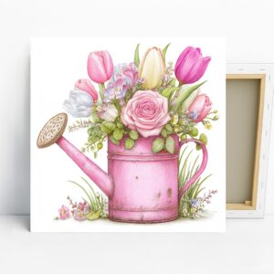 Pink Watering Can Flower Art