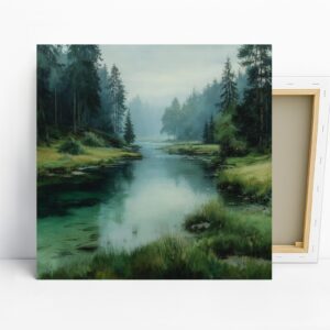Misty Forest River Art