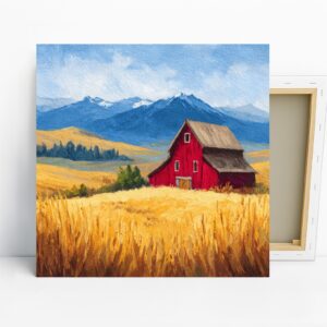 Red Barn Mountain Landscape Art