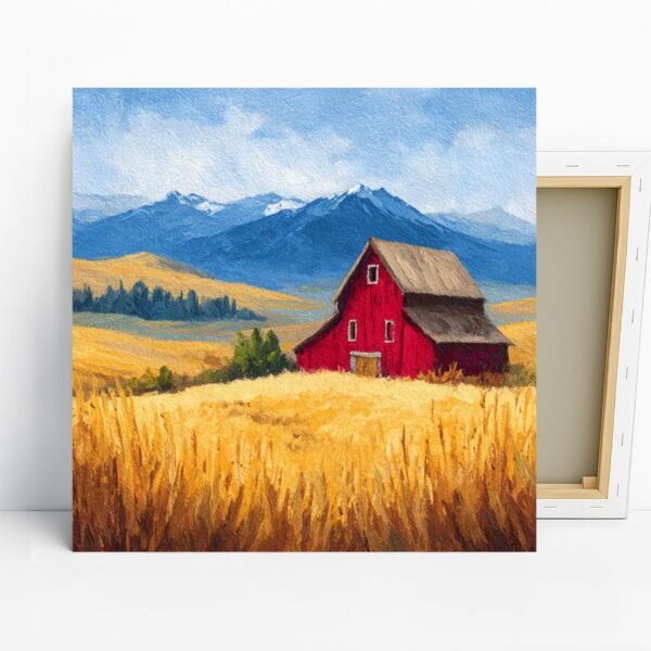 Red Barn Mountain Landscape Art