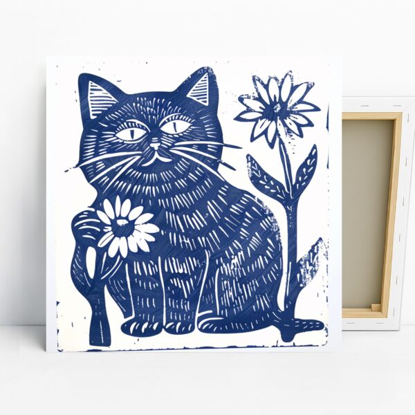 Blue Cat Flower Art