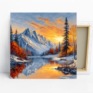 Snowy Mountain Sunset Art