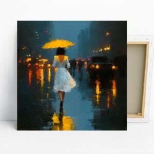 Yellow Umbrella City Night Art