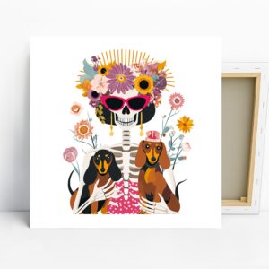 Dachshund Floral Skeleton Art
