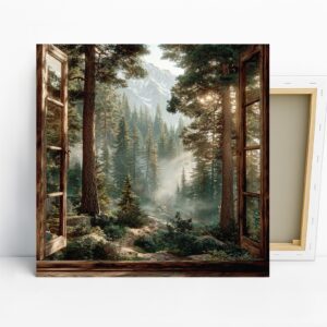 Mountain Forest Window View Art