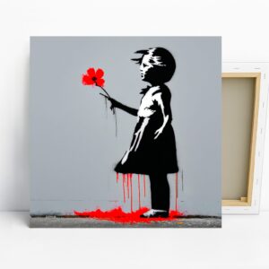 Girl with Red Flower Art, Canvas or Poster, Con...