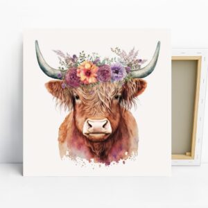 Highland Cow Floral Crown Art