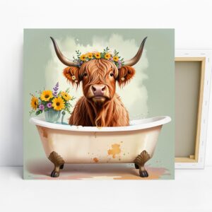 Highland Cow Art, Canvas or Poster, Whimsical F...