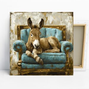 Donkey Art, Canvas or Poster, Whimsical Farmhouse Decor, Living Room Bedroom Office Children's Room Wall Art, Blue Brown Beige White