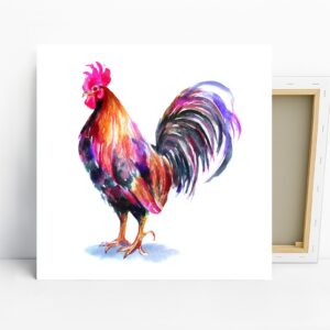 Colorful Rooster Art, Canvas or Poster, Whimsic...