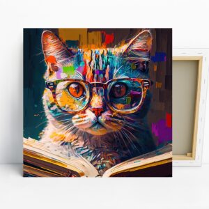 Colorful Cat Reading Art