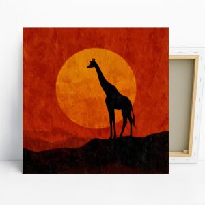 Giraffe Sunset Art, Canvas or Poster, Contempor...