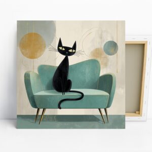 Cat Art, Canvas or Poster, Whimsical Retro Cont...