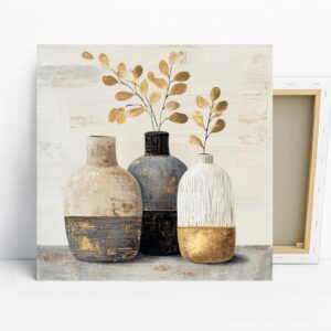 Golden Leaf Vase Trio Art