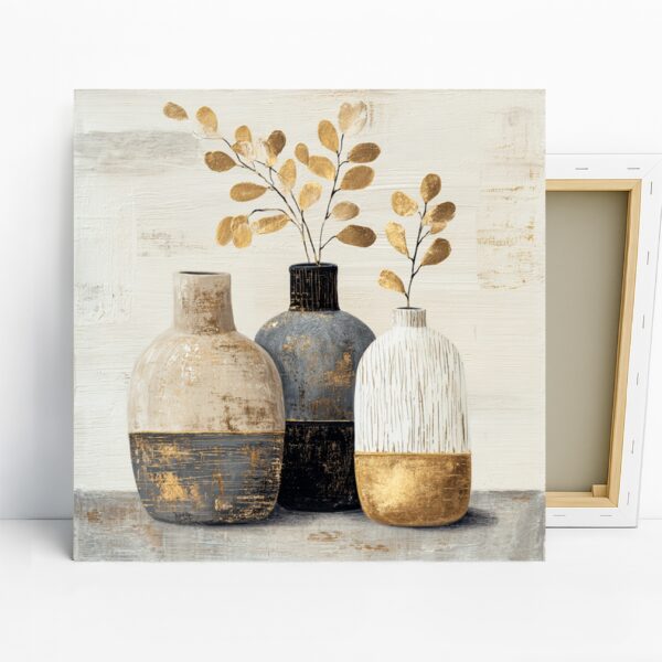 Golden Leaf Vase Trio Art