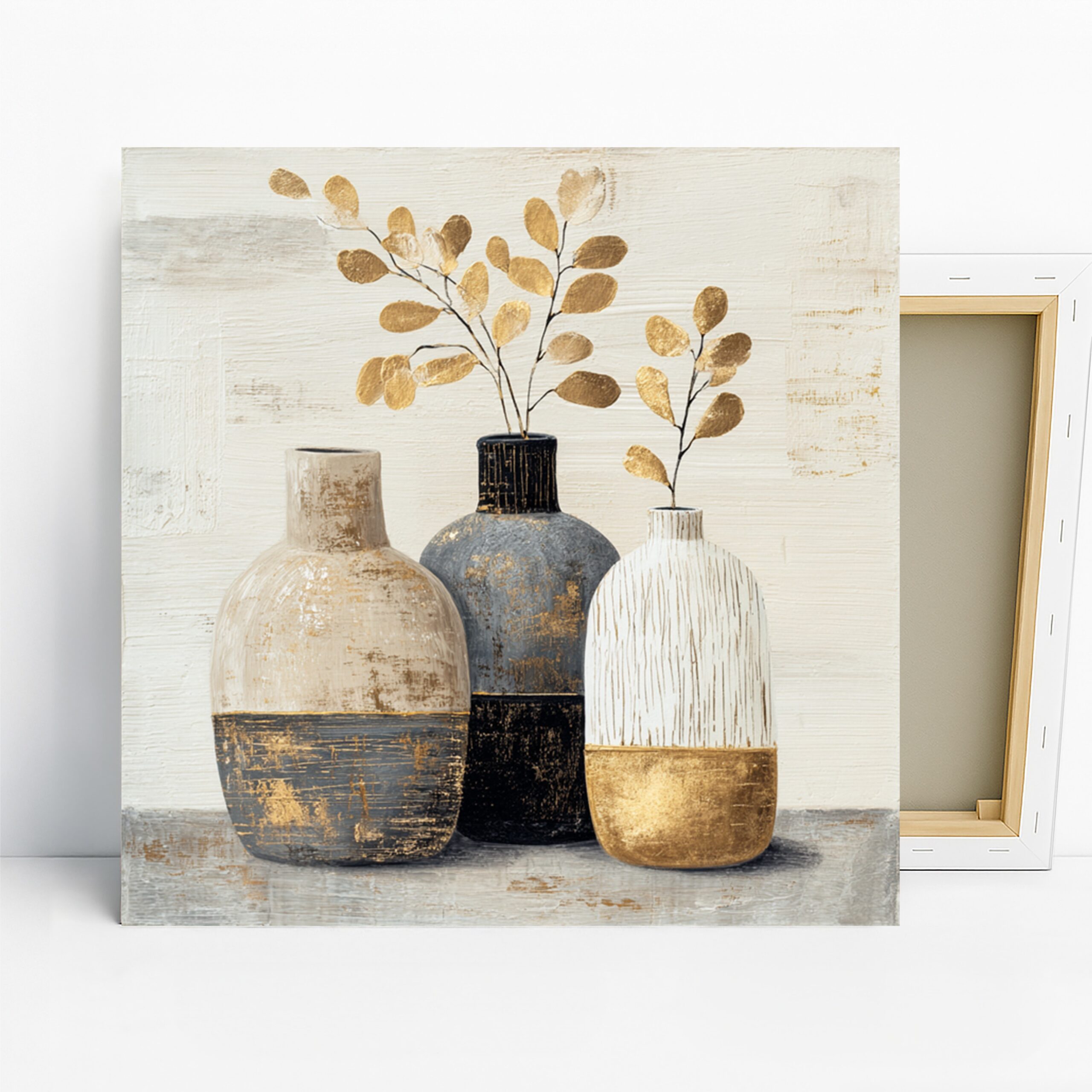 1.jpg Golden Leaf Vase Trio Art