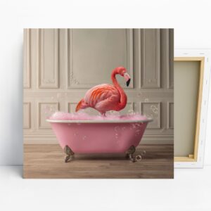 Flamingo Bubble Bath Art, Canvas or Poster, Whi...