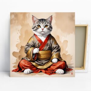 Samurai Cat Art, Canvas or Poster, Whimsical An...