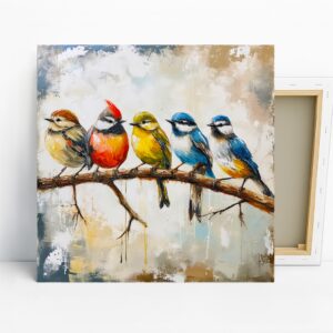 Colorful Birds on Branch Art