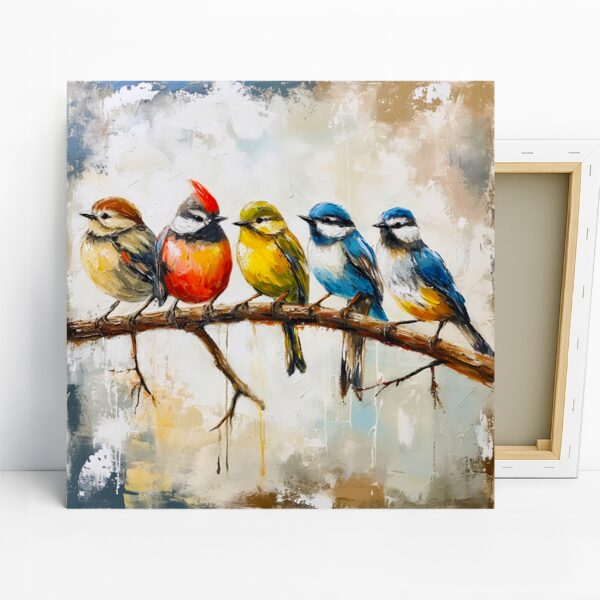 Colorful Birds on Branch Art