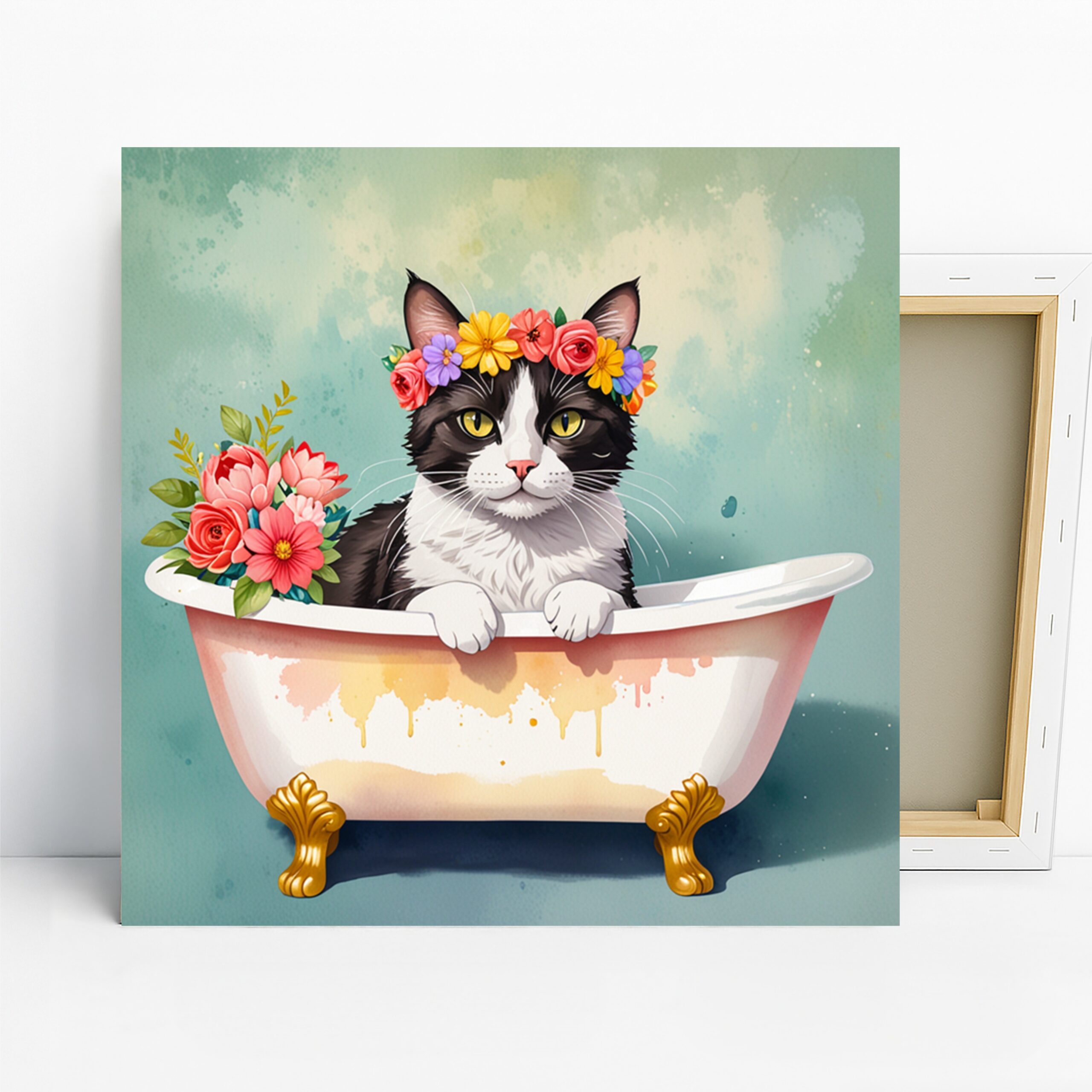 1.jpg Cat Bathtub Flower Art