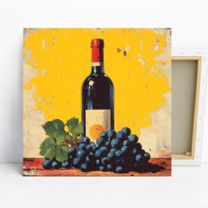 Wine Bottle and Grapes Art