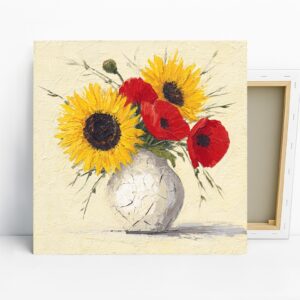 Sunflower and Poppy Bouquet Art, Canvas or Post...